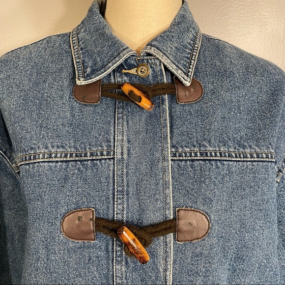 Vintage Liz Claiborne Toggle Heavy Plaid Lined 100% Cotton Jean Jacket Coat Sz M - Picture 2 of 16